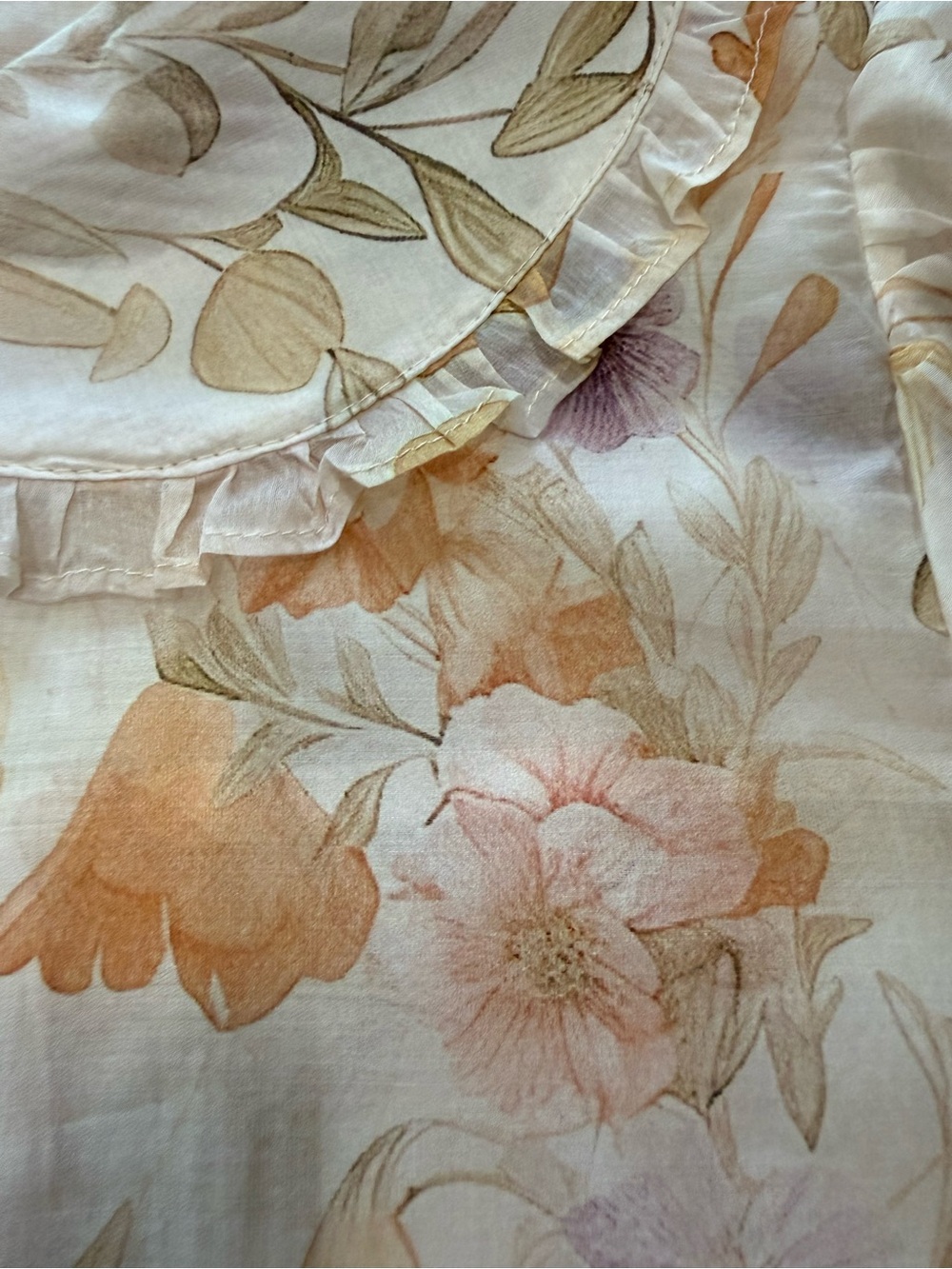 Lucky and Coco Sheer Floral Button-Front Blouse - Cream Multi - Picture 7 of 7